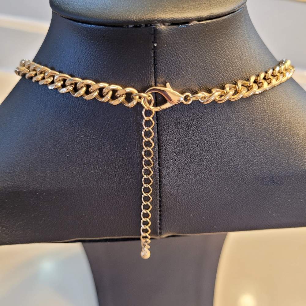 Black Crystal Pendant Gold-tone Statement Necklace - Picture 5 of 6